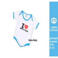 Baby I Love Mom and Dad Design Onesie Cotton In Màu Body Áo Liền Quần Sơ Sinh Dễ Thương