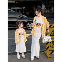 BABY MUN KIDS Đồ đôi / COUPLE váy đầm dáng dài + áo sơmi caro Mẹ Và Bé Gái