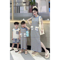 BABY MUN KIDS Set bộ quần áo / đầm suông đồ đôi kẻ sọc ngang đắp túi Bé Trai Bé Gái Gia Đình [10Kg -35Kg][45-60Kg]