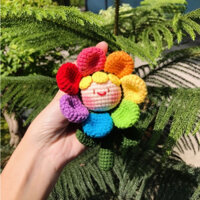 (baby yarn) Hoa nhỏ cầu vồng bằng len móc nhồi bông Kẹo Crochet