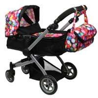 Babyboo Deluxe Doll Pram Foldable Doll Stroller with Basket, Adjustable Handle, Convertible Seat, Swiveling Wheels and Free Carriage Bag, Gumball a...