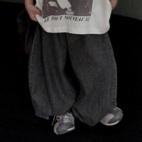 BABYBUYvip - QJ2502-  Quần jean đen ống xuông rộng  dáng thụng màu ghi khói cho bé trai và bé gái.