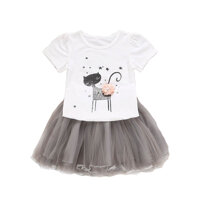 ლ˘babypretty･ﾟ✧✿toddler Bé Gái Hoa Mèo Áo Thun In Hình Ngọn + Váy Tutu Trang Phục Bộ Quần Áo