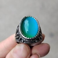 Bạc 925 Cũ Nhẫn Bạc Kẻ Sọc Nhiệt Sắc Đá Quý Nhẫn Handmade Thái Bạc Trang Sức Retro 3.22
