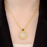 Bạc 925 Hetian Trắng Ngọc Jasper Tròn Trứng Mì Mặt Dây Chuyền Nữ 2024 Xương Đòn Dây Chuyền Cao Cấp Vòng Cổ 3.17