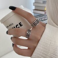 Bạc 925 May Mắn Chuyển Năm Hoàng Đế Nhẫn Tiền Unisex Retro Độc Đoán Ruyi Bàn Tính Nhẫn