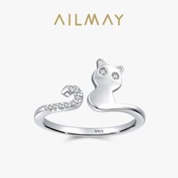 Bạc 925 Mèo Dễ Thương Sáng CZ Nhẫn Có Thể Điều Chỉnh Cho Nữ Trang Sức Mỹ