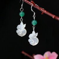 Bạc 925 Móc Tai Retro Phong Cách Dài Sang Trọng Tất Cả Trận Đấu Bông Tai Nữ Vỏ Thỏ Xanh Mã Não Tai Trang Sức 25.3.19