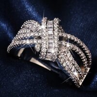 Bạc 925 Mới Lạ Mắt Nơ Hình Nữ Nhẫn Sang Trọng Lát Hình Học Pha Lê Cubic Zirconia Kỷ Niệm Tinh Tế Trang Sức Cưới