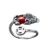 Bạc 925 Pixiu Nhẫn Nam Garnet Đồng Xu Phước Lành Thái Bạc Độc Đoán Hợp Thời Trang Nam Độc Đáo Hợp Thời Trang Độc Đáo Nữ Trang Sức