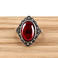 Bạc 925 Vàng Chrysoprase Mã Não Chỉ Số Ngón Tay Giữa Ngón Tay Nhẫn Bạc Trang Sức Độc Đáo Retro Nhẫn Đỏ Quà Tặng Thời Trang LEOU