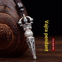 Bạc 999 Sáu Xương Mantra Vajra Mặt Dây Chuyền Bạc Nguyên Chất Chinh Phục Demon Pestle Retro Nam Nữ Vòng Cổ Mặt Dây Chuyền Trang Sức Bạc