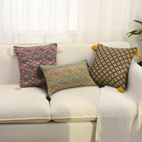 Bắc Âu Retro Sọc Gối 45x45 30x50 Cotton Jacquard Tua Rua Treo Tua Rua Nhà Sofa Gối
