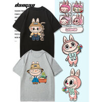 Bắc Âu Rừng Yêu Tinh LABU LABUBU Tay Ngắn Dễ Thương Hoạt Hình Áo Thun Cặp Đôi Quần Áo Mùa Hè Cotton Nguyên Chất
