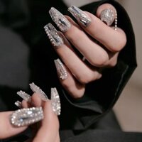 Bạc Flash Kim Cương Đeo Được Làm Móng Tay Có Thể Tháo Rời Móng Tay Giả Cô Dâu Làm Trắng Miếng Dán Handmade Tùy Chỉnh Thành Phẩm 3.24