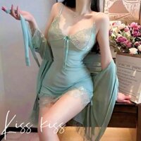 Bạc Hà Nhẹ Gạc Xanh Váy Ngủ Nữ Mùa Hè Ren Mỏng Phong Cách Sling Bộ Đồ Ngủ Bộ Áo choàng Tắm Váy Ngủ Phiên Bản Chất Lượng Cao
