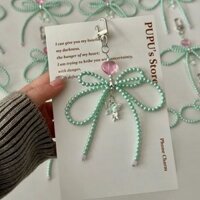 Bạc hà Xanh Nơ Tai Nghe Vỏ Mặt Dây Chuyền Túi Mặt Dây Chuyền Vỏ Điện Thoại Mặt Dây Chuyền Đính Hạt Móc Khóa