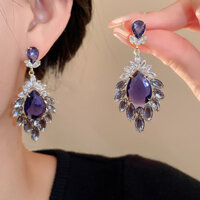 Bạc Kim Zircon Hoa Hình Bầu Dục Giọt Nước Bông Tai Thời Trung Cổ Cổ Điển Phóng Đại Bông Tai Thời Trang Retro Khí Quyển Bông Tai