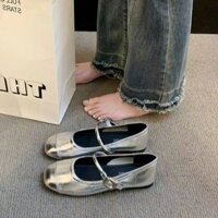 Bạc Mary Jane Nông Miệng Giày Nữ 2025 Phong Cách Mới Phiên Bản Hàn Quốc Pháp Phong Cách Chanel Đế Mềm Slip-On Đậu Hà Lan
