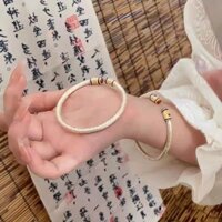 Bạc Nguyên Chất 999 Mạ Vàng Đường Họa Tiết Cỏ Vòng Tay Nam Bạc Nguyên Chất Mờ Chắc Chắn Mở Retro Mới Trung Quốc Vòng Tay Bạn Gái20250313