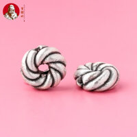 Bạc Nguyên Chất 999 Retro Mờ Xoắn Miếng Đệm Hạt Xoắn Tròn Hạt Bánh Xe Hạt 3d Cứng Bạc Phẳng Hạt Wenwan Vòng Tay Phụ Kiện