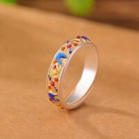 Bạc Nguyên Chất 999 Vẽ Vàng Đốt Ngọc Trai Nhẫn Nam Nữ Bạc Sống Cặp Đôi Nhẫn Men May Mắn Voi Nhẫn