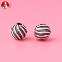 Bạc Nguyên Chất Miếng Đệm Hạt 3D Sọc Bạc Cứng Họa Tiết Xoắn Ốc Hạt Tròn Rời Hạt 999 Bạc Trang Sức DIY Dây Bện Đính Hạt Phụ Kiện