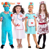 Bác Sĩ Y Tá Trang Phục Cho Trẻ Em Cô Gái Sự Nghiệp Trắng Xanh Đẫm Máu Đầm Đồng Phục Cho Bé Trai Sách Halloween Tuần Cosplay Quần Áo