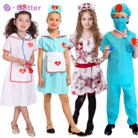 Bác Sĩ Y Tá Trang Phục Cho Trẻ Em Cô Gái Sự Nghiệp Trắng Xanh Đẫm Máu Đầm Đồng Phục Cho Bé Trai Halloween Học Sinh Sách Tuần Cosplay