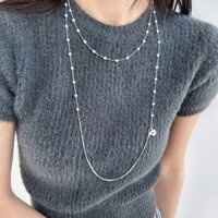 Bạc thanh lịch Dây chuyền dài đính cườm Vòng cổ thiết kế đa năng Áo len Dây chuyền xếp chồng mặc