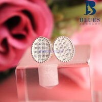 (BẠC THẬT 100%) Bông Tai Bạc Nữ Oval Full Diamond