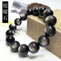 Bạc Tự Nhiên Obsidian Vòng Tay 6-16mm Mắt Mèo Bạc Sáng Đá Tay Xoắn Obsidian Rời Hạt Cặp Đôi Vòng Tròn Đơn Vòng Tay Nam Nữ
