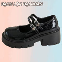 BẠCH LỘC ĐẠI NHÂN✨Giày Mary Jane nữ sinh viên Nhật Bản mới với váy khối gót đế cao gót cổ điển bơm thẳng khóa giày da