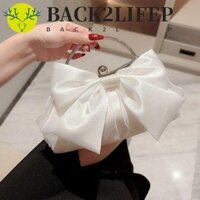 Back2lifep Túi Tiệc Tối, Túi Xách Nơ Satin Màu Trắng, Tay Cầm Kim Loại Cổ Tích Pháp Cưới Cô Dâu Nữ Túi Ly Hợp Nữ Nữ