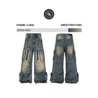 Bad Choice | Quần jean form Suông DESTROYED dây kéo phối túi hộp StreetWear