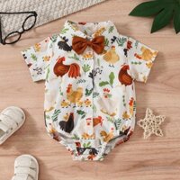 Baga-baby Boy Romper Tay Ngắn Bò Gà Máy Kéo In Mùa Hè Trẻ Sơ Sinh Body Quần Áo Thường Ngày