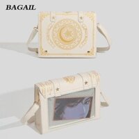 BAGAIL Túi đeo vai trưng bày huy hiệu , Thiết kế sách ma thuật Cửa sổ trong suốt cho bé gái Ita-Bag, Phong cách Nhật Bản Star Moon PU Túi xách nữ Lolita