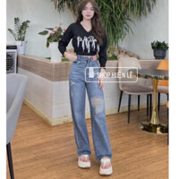 Baggy Jeans Ống Rộng Nữ Rách Phối Mạc Hồng