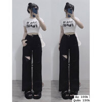 Baggy Jeans Ống Suông Nữ Rách PTL