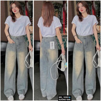 Baggy Jeans Xanh Bạc Phủ Vàng 2 Túi Trước Ống Rộng