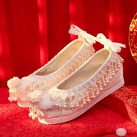 [Baifenglai triều đại] Giày cưới Trung Quốc Nữ Ngọc trai nguyên bản Tua Rua Giày cưới Cổ bên trong Tăng cường đầu cô dâu OU240915