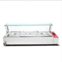 Bain Marie - Tủ trưng bày giữ nóng thức ăn, lò đun cách thủy 3 ngăn có điều chỉnh nhiệt độ, van xả nước