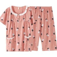 Baju Tidur Wanita plus Kích Thước Bộ Đồ Ngủ Nữ Trung Niên Mẹ Bộ Đồ Ngủ Mùa Hè Nữ Cotton Tay Ngắn Quần Crop Size Lớn Phần Mỏng Có Thể Được Áo Khoác Ngoài Homewear