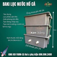 Baki lọc nước hồ cá koi màu xám kèm ống mưa 3 hoặc 4 tầng chuyên dùng lọc nước hiệu quả hồ cá cảnh, cá koi