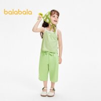 Balabala Quần Áo Trẻ Em Bé Gái Phù Hợp Với Bé Tay Ngắn Trẻ Em 2024 Xuân Hè Quần Áo Áo Vest Mới Sọc Bộ Vải