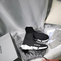 Balenciaga Giày thể thao cạp co giãn màu trắng đơn giản tốc độ 2.0 Giày thể thao đế giữa graffiti màu đen cho nam nữ trọn hộp