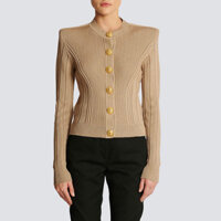 Balmain Padded Shoulder Knitted Cardigan2023Autumn and Winter New High-Grade Temperament Single-Breasted Gold Buckle Western Style Sweater Slimming Coat