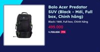 Balo Acer Predator SUV (Black - Mới, Full box, Chính hãng)