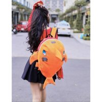 Balo cá mập BABY SHARK vải nhung màu cam siêu mềm mịn đi học,đi chơi,đi làm đều mang được