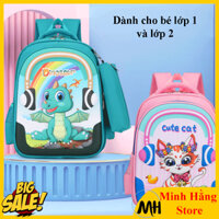 Balo Cao Cấp in nổi cho bé lớp 1 lớp 2 hình động vật dễ thương, cặp sách ba lô học sinh tiểu học kèm bóp đựng bút